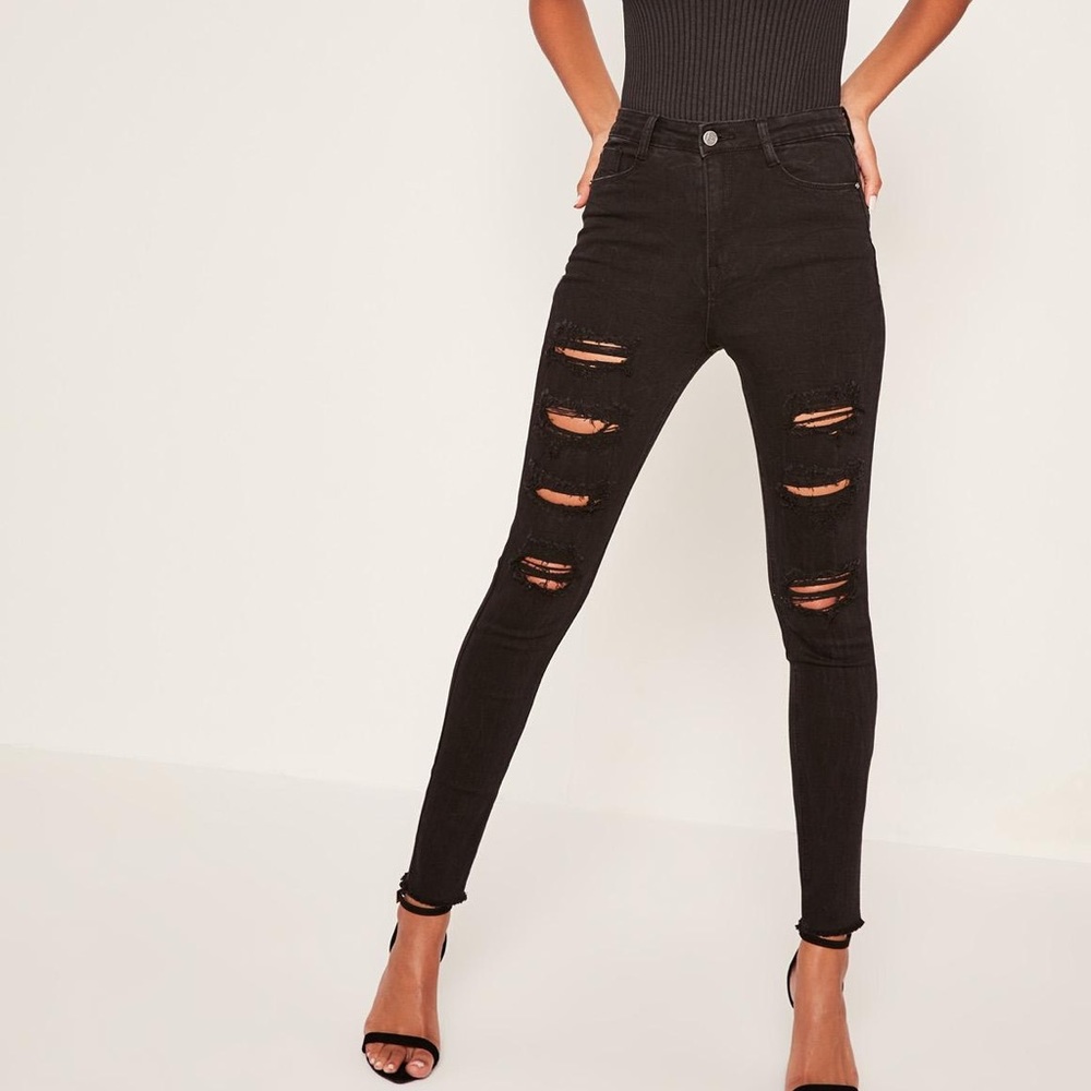 MissGuided ripped high waisted skinny jeans